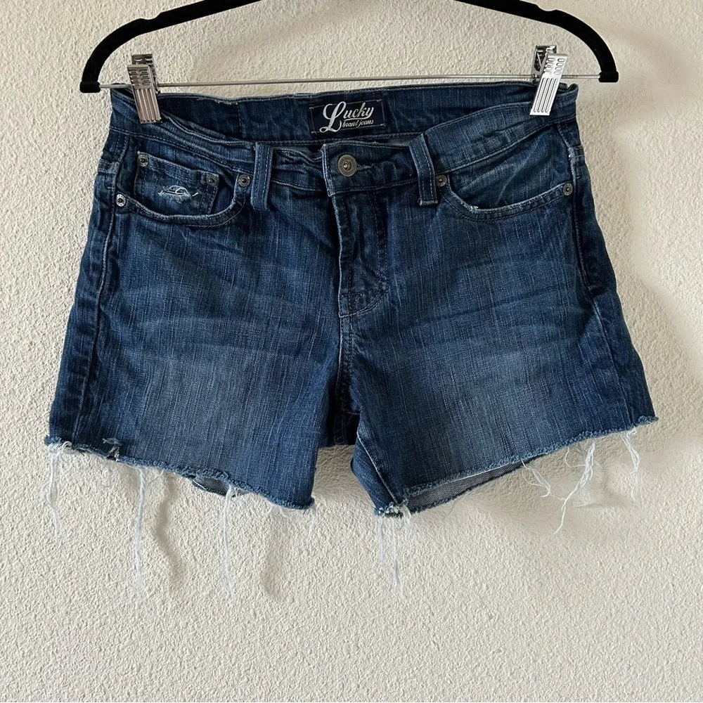 Lucky Brand Jeans Denim Shorts Long Inseam Sz 4/27 Stretch Summer Festival beach
